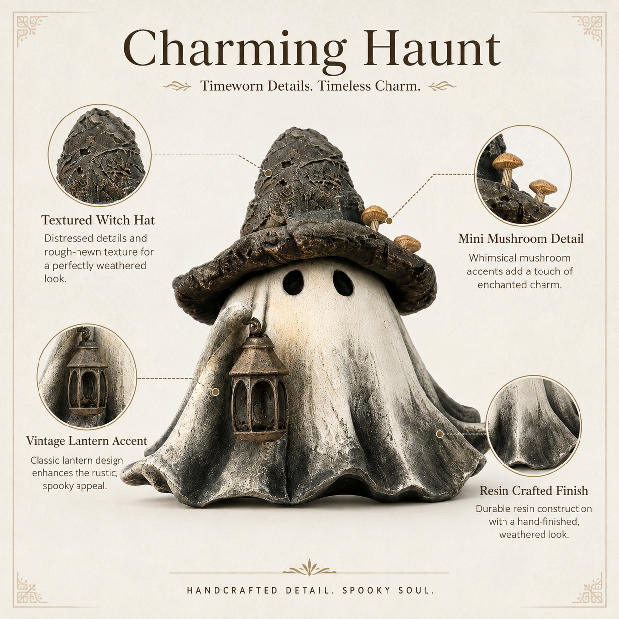 Lighted Witch Hat Ghost Lantern Figurine