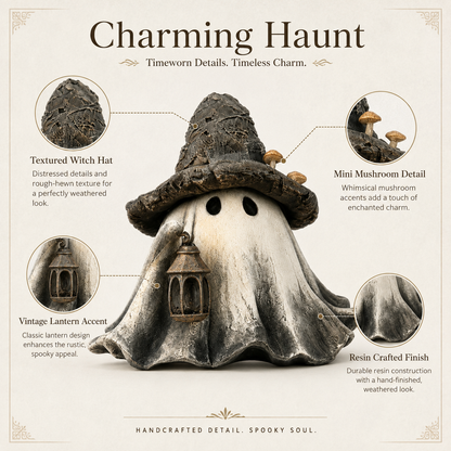 Lighted Witch Hat Ghost Lantern Figurine