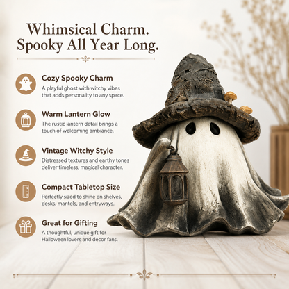 Lighted Witch Hat Ghost Lantern Figurine