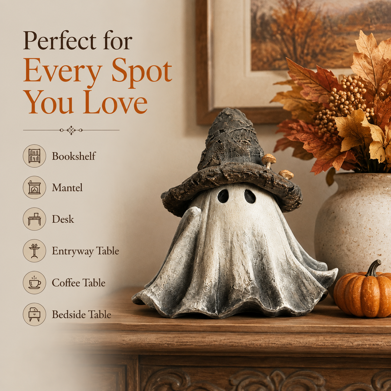 Lighted Witch Hat Ghost Lantern Figurine