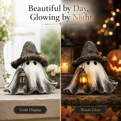 Lighted Witch Hat Ghost Lantern Figurine