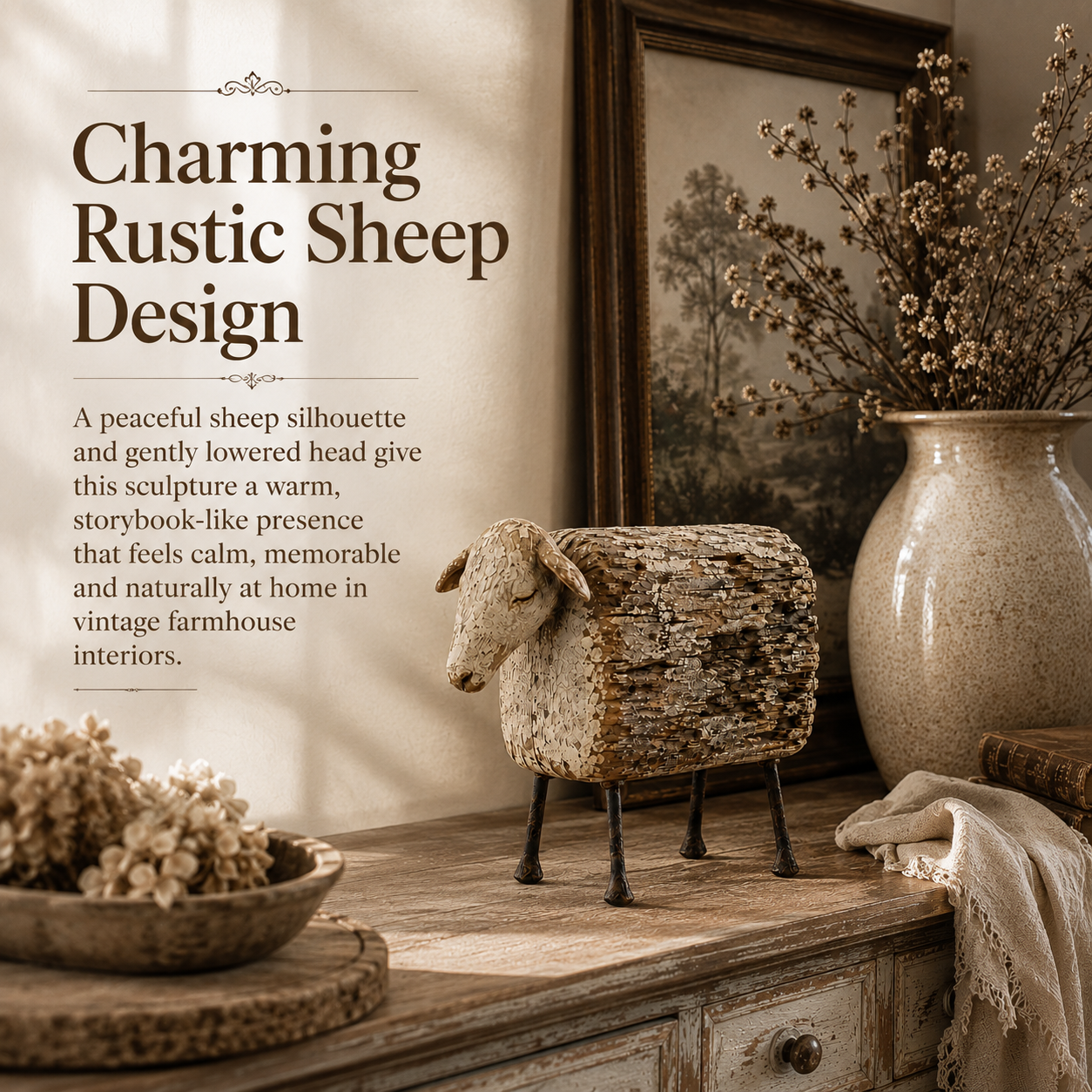 Vintage Distressed Sheep  Sculpture