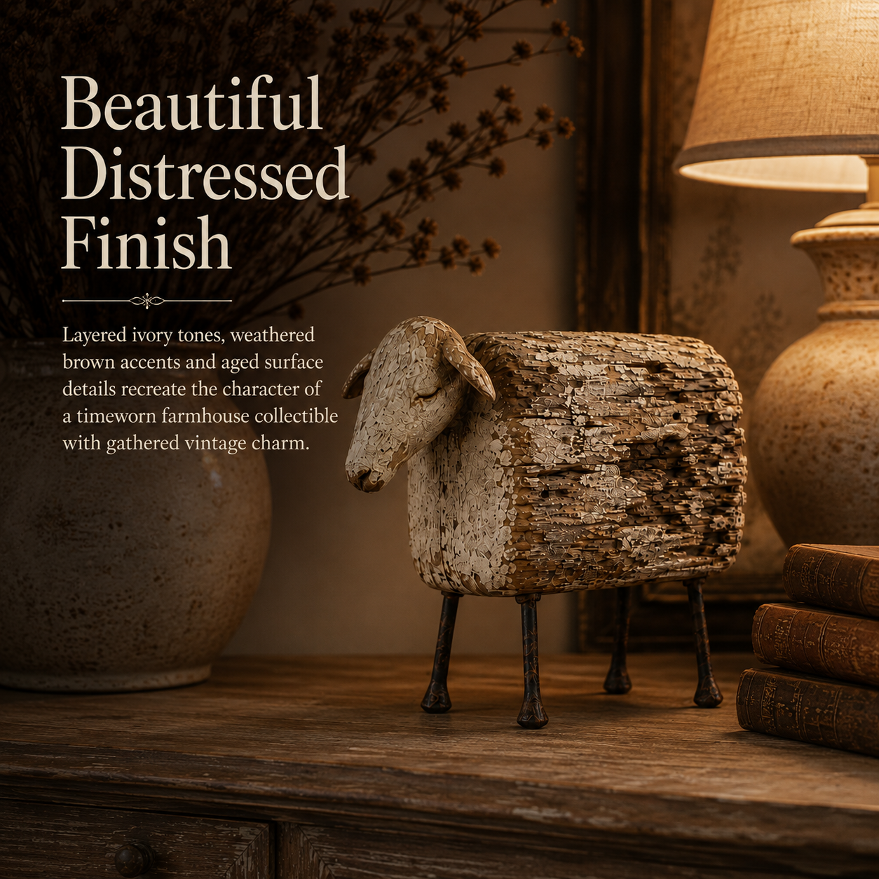 Vintage Distressed Sheep  Sculpture