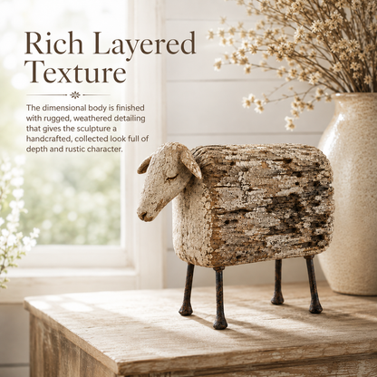 Vintage Distressed Sheep  Sculpture