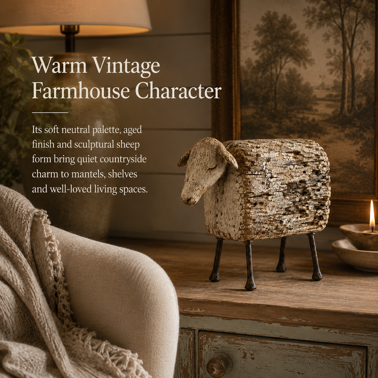Vintage Distressed Sheep  Sculpture