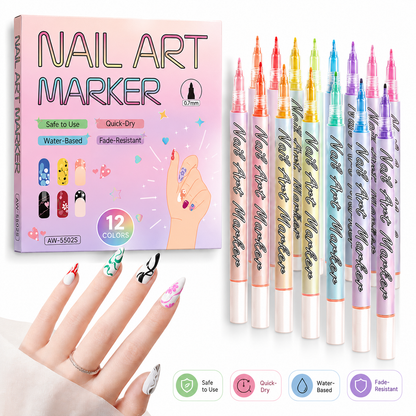 🔥 50K+ Sold! 12-Color Nail Art Pens Set – Ultra-Fine DIY Manicure Paint Pens