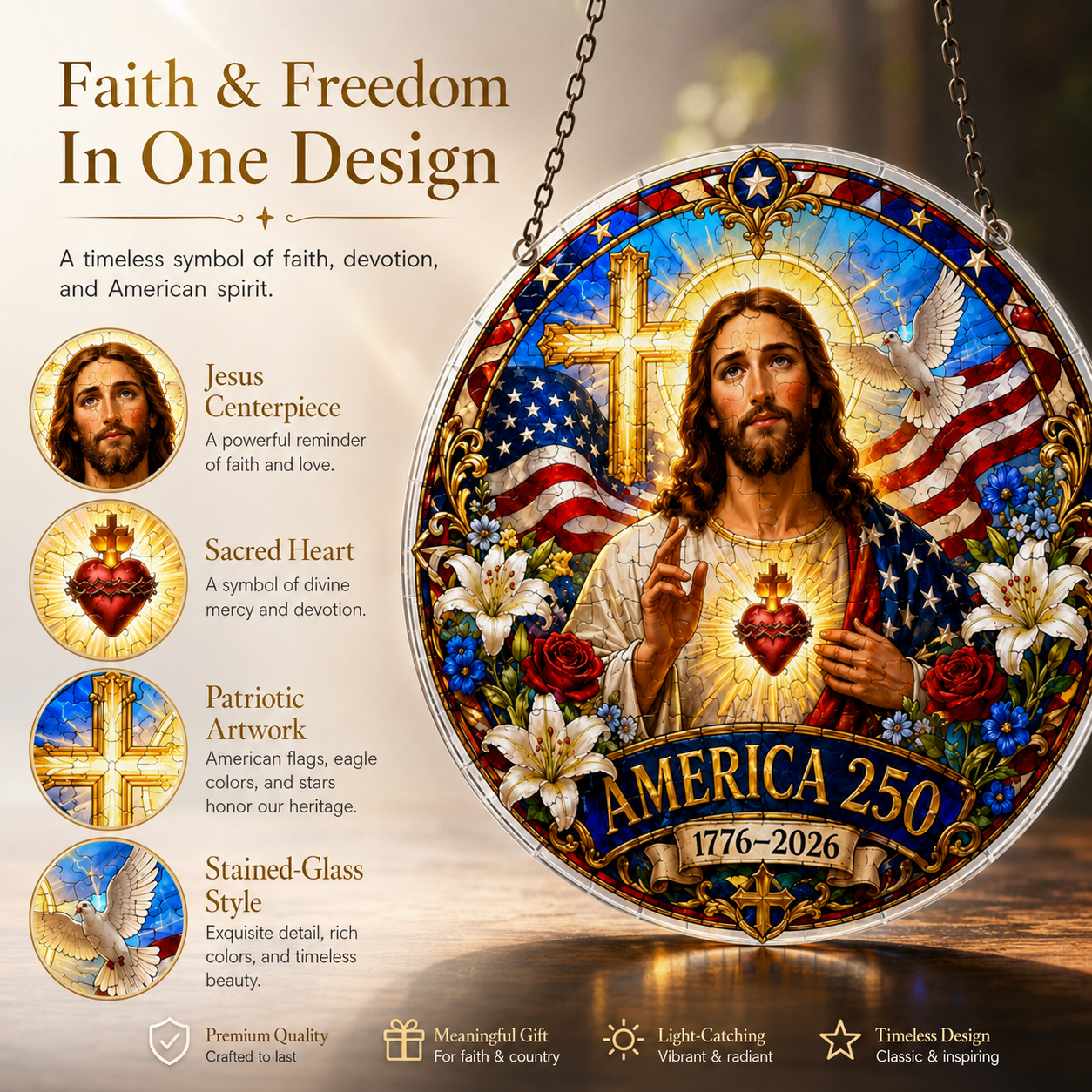 ✝️✨ Celebrating the 250th Anniversary of 1776–2026: Jesus Puzzle Pendant | America 250 Patriotic Christian Hanging Ornament