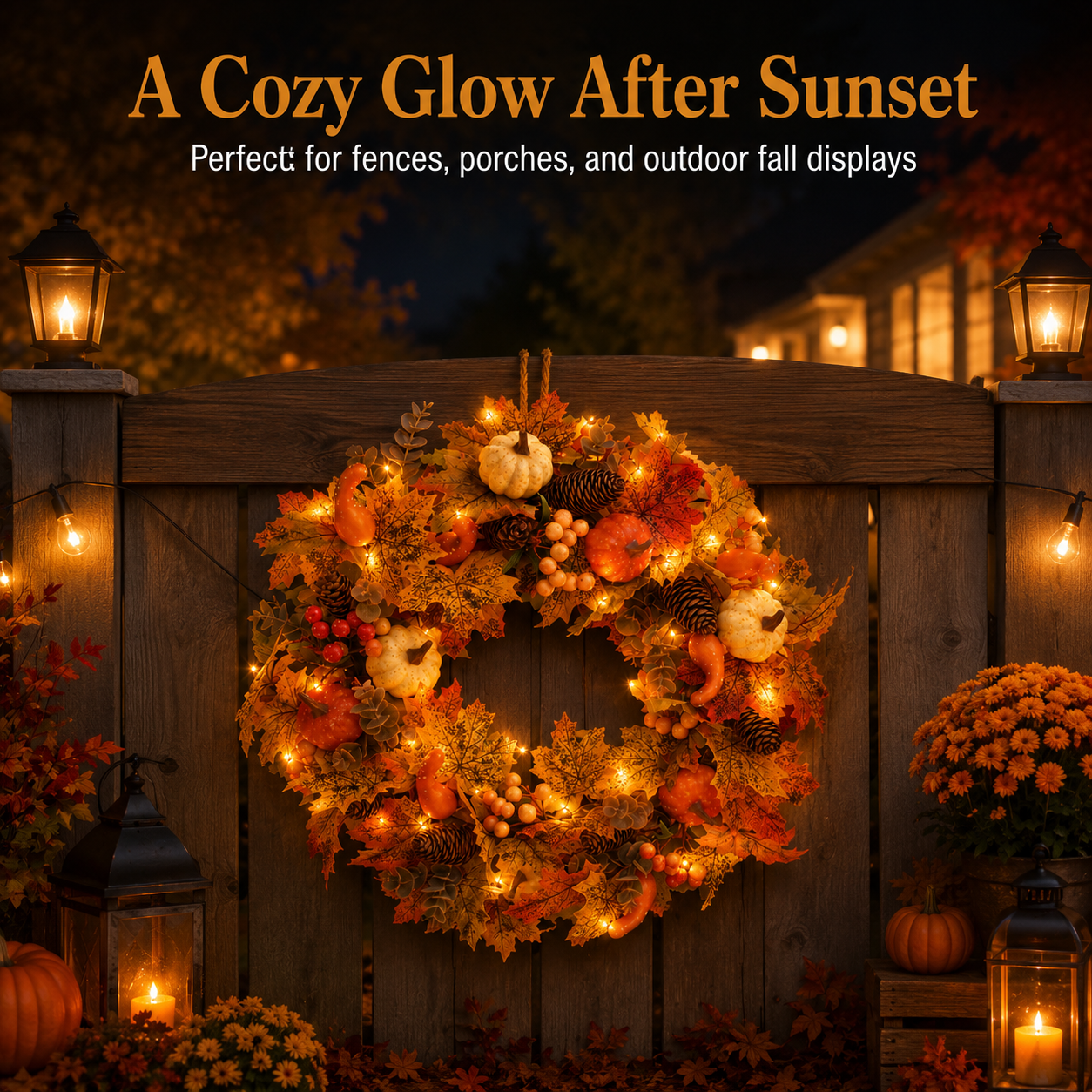 🍂🎃Autumn Pumpkin Pine Cone Wreath with Lights