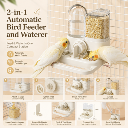 🐦✨ 2-in-1 Automatic Bird Feeder and Waterer – Saves cage space and reduces feeding clutter 🧊