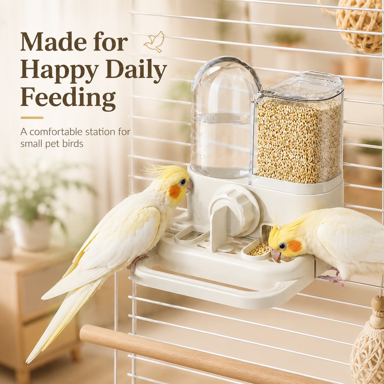 🐦✨ 2-in-1 Automatic Bird Feeder and Waterer – Saves cage space and reduces feeding clutter 🧊