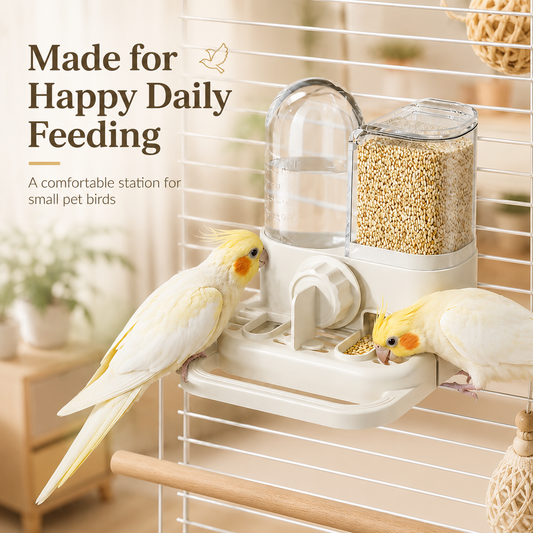 🐦✨ 2-in-1 Automatic Bird Feeder and Waterer – Saves cage space and reduces feeding clutter 🧊