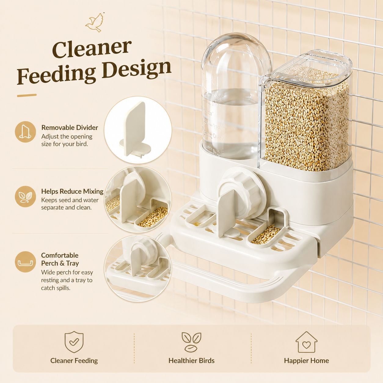 🐦✨ 2-in-1 Automatic Bird Feeder and Waterer – Saves cage space and reduces feeding clutter 🧊