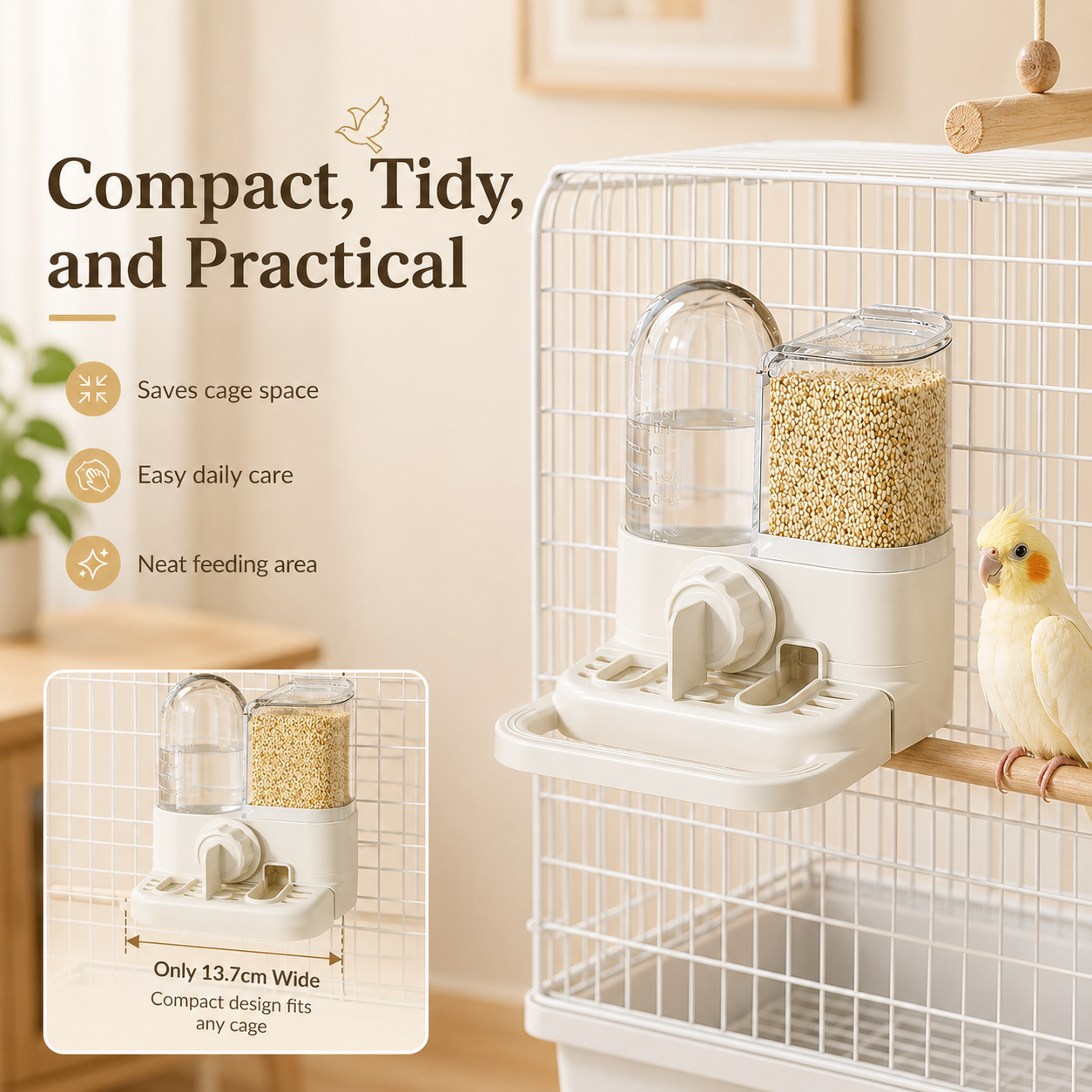 🐦✨ 2-in-1 Automatic Bird Feeder and Waterer – Saves cage space and reduces feeding clutter 🧊
