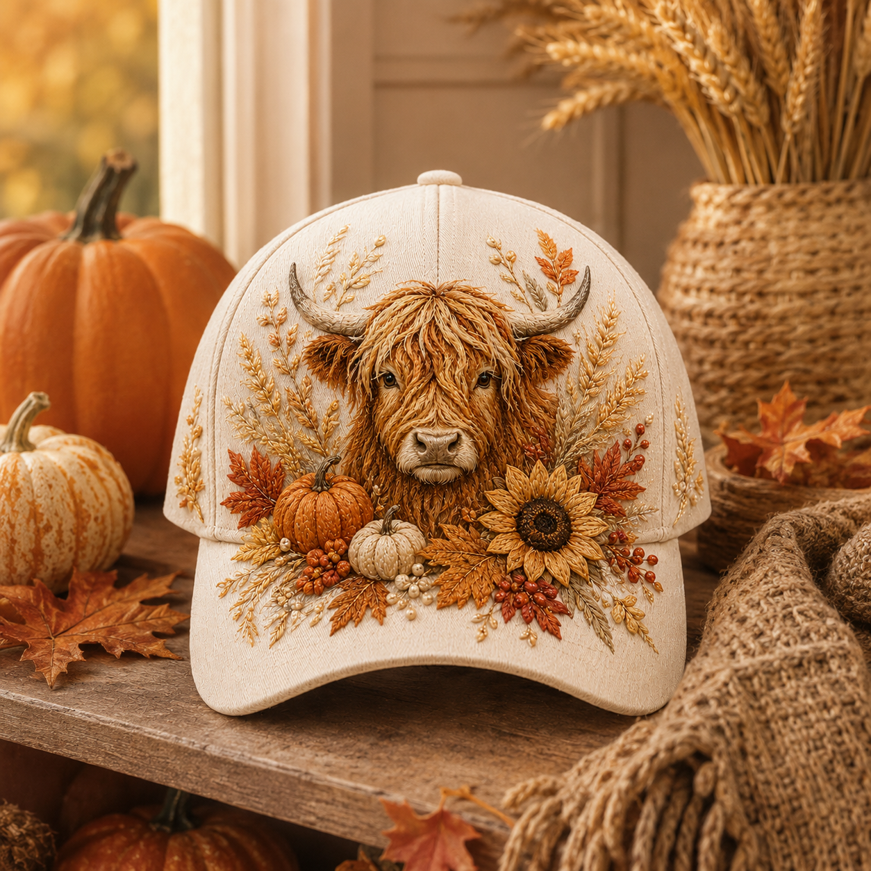 🐮🍂 3D Highland Cattle Harvest Cap for Fall
