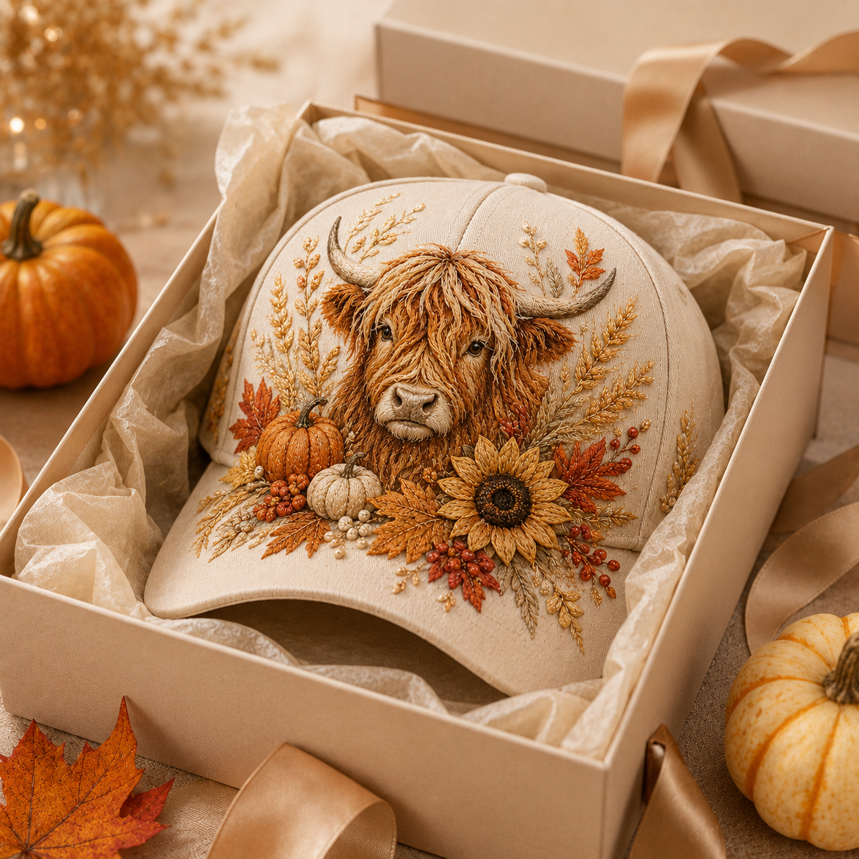 🐮🍂 3D Highland Cattle Harvest Cap for Fall