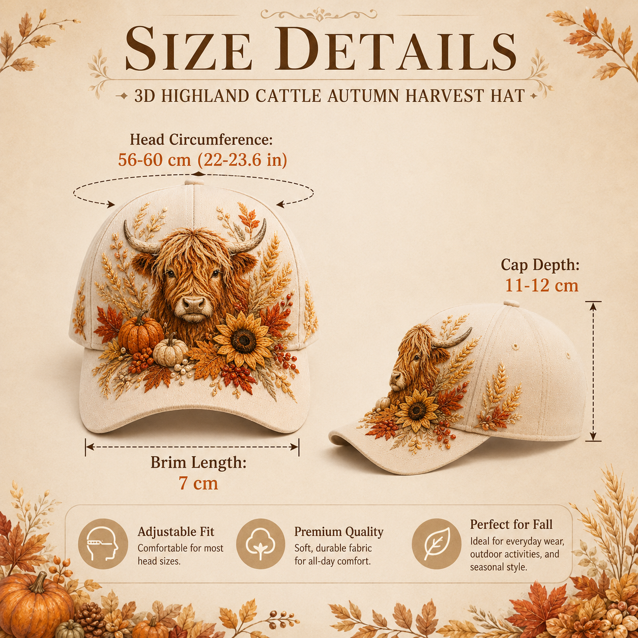 🐮🍂 3D Highland Cattle Harvest Cap for Fall