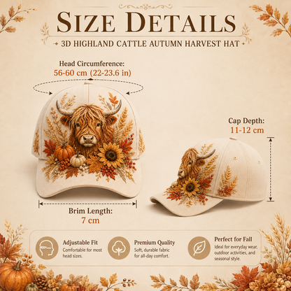 🐮🍂 3D Highland Cattle Harvest Cap for Fall