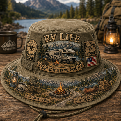 🚐🏕️Vintage RV Life Adventure Boonie Hat – Home Is Where We Park It