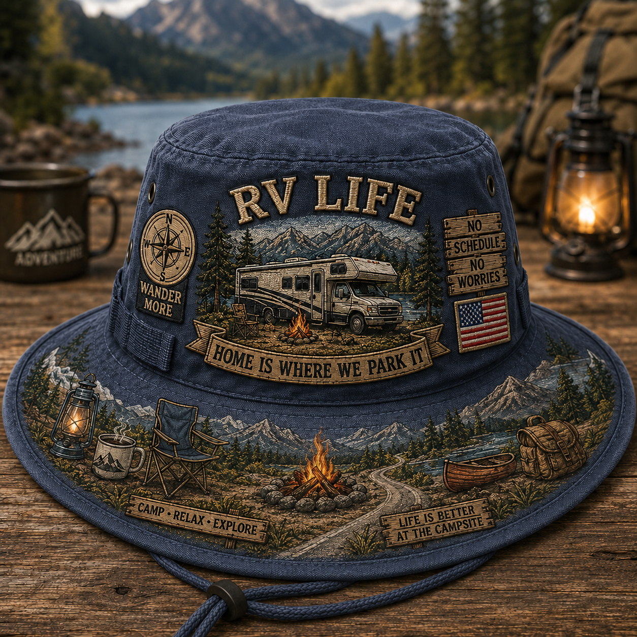 🚐🏕️Vintage RV Life Adventure Boonie Hat – Home Is Where We Park It