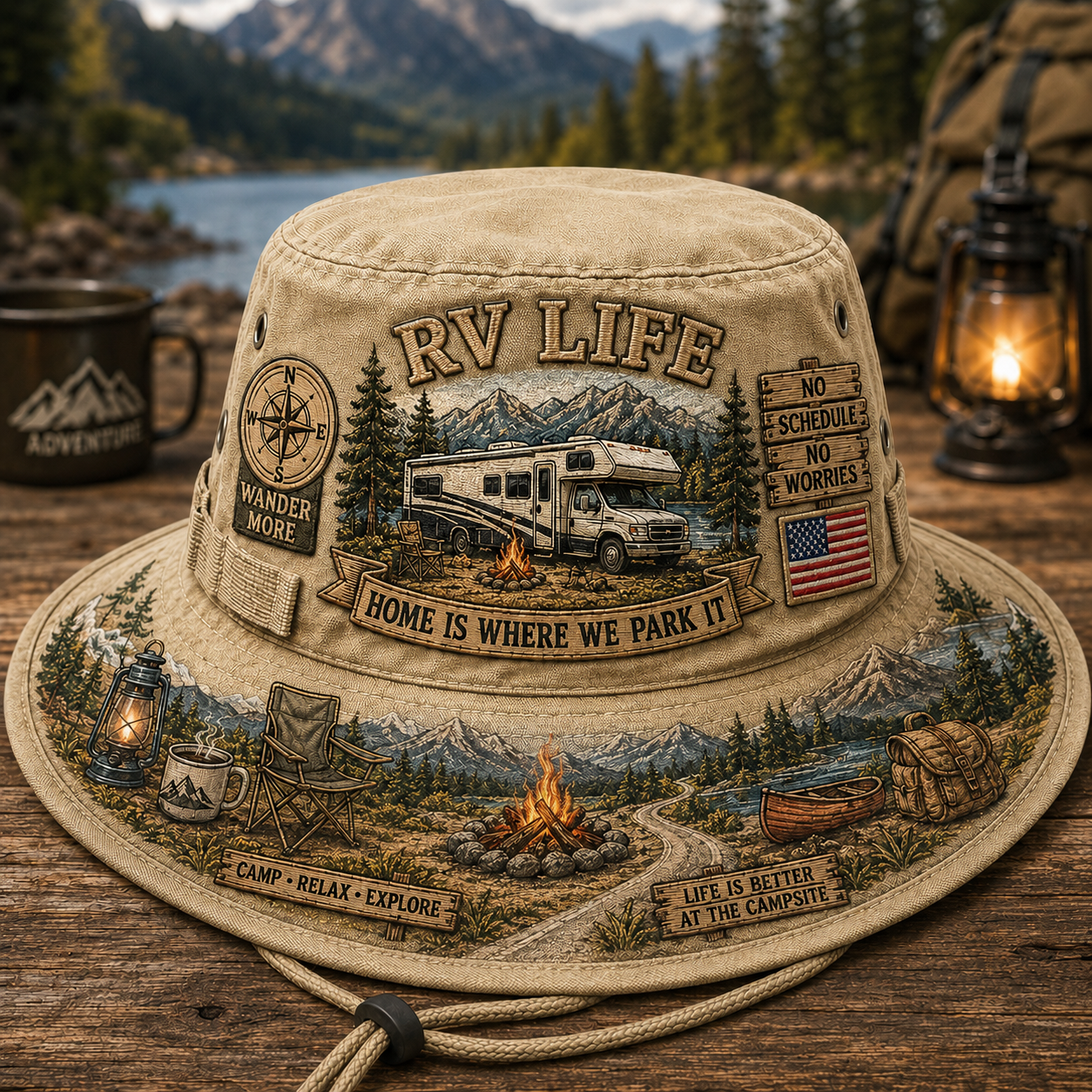 🚐🏕️Vintage RV Life Adventure Boonie Hat – Home Is Where We Park It