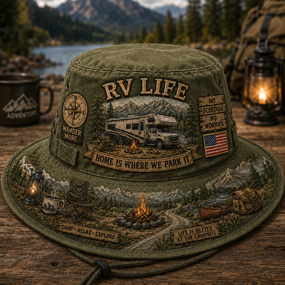 🚐🏕️Vintage RV Life Adventure Boonie Hat – Home Is Where We Park It