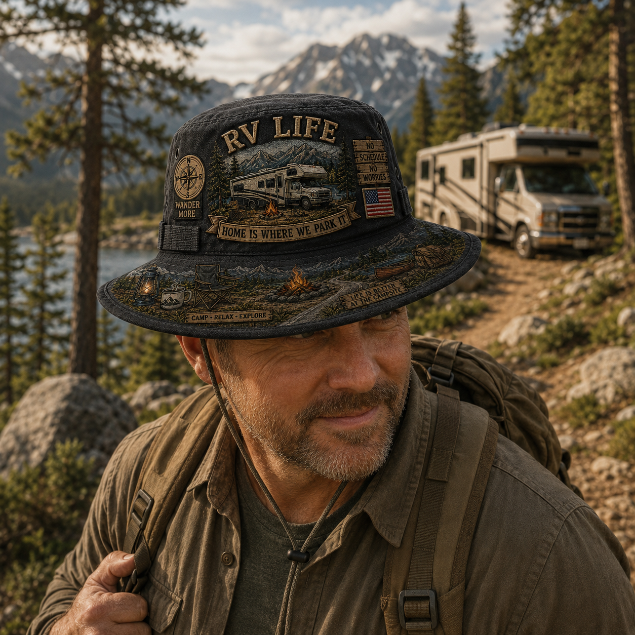 🚐🏕️Vintage RV Life Adventure Boonie Hat – Home Is Where We Park It