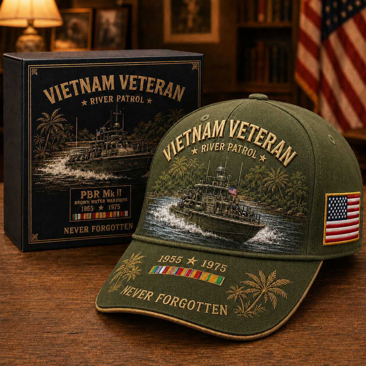 us🌊🚤Vietnam Veteran PBR Mk II River Patrol – ”Never Forgotten“ Commemorative Cap