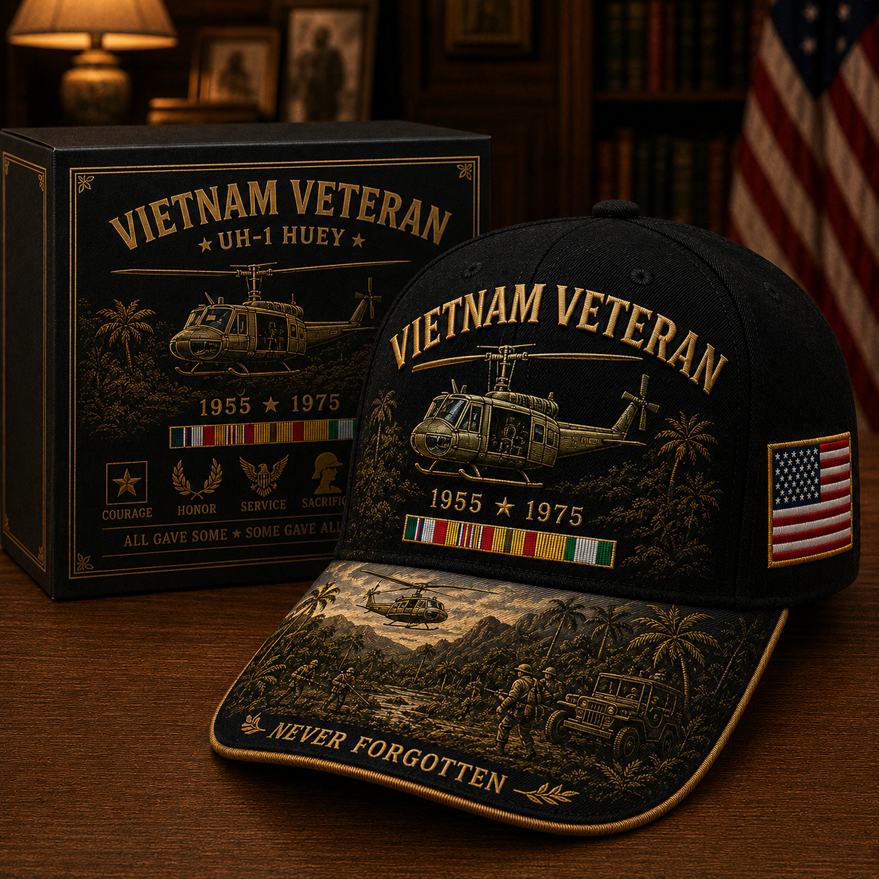 Vietnam Veteran UH-1 Huey Never Forgotten Commemorative Cap