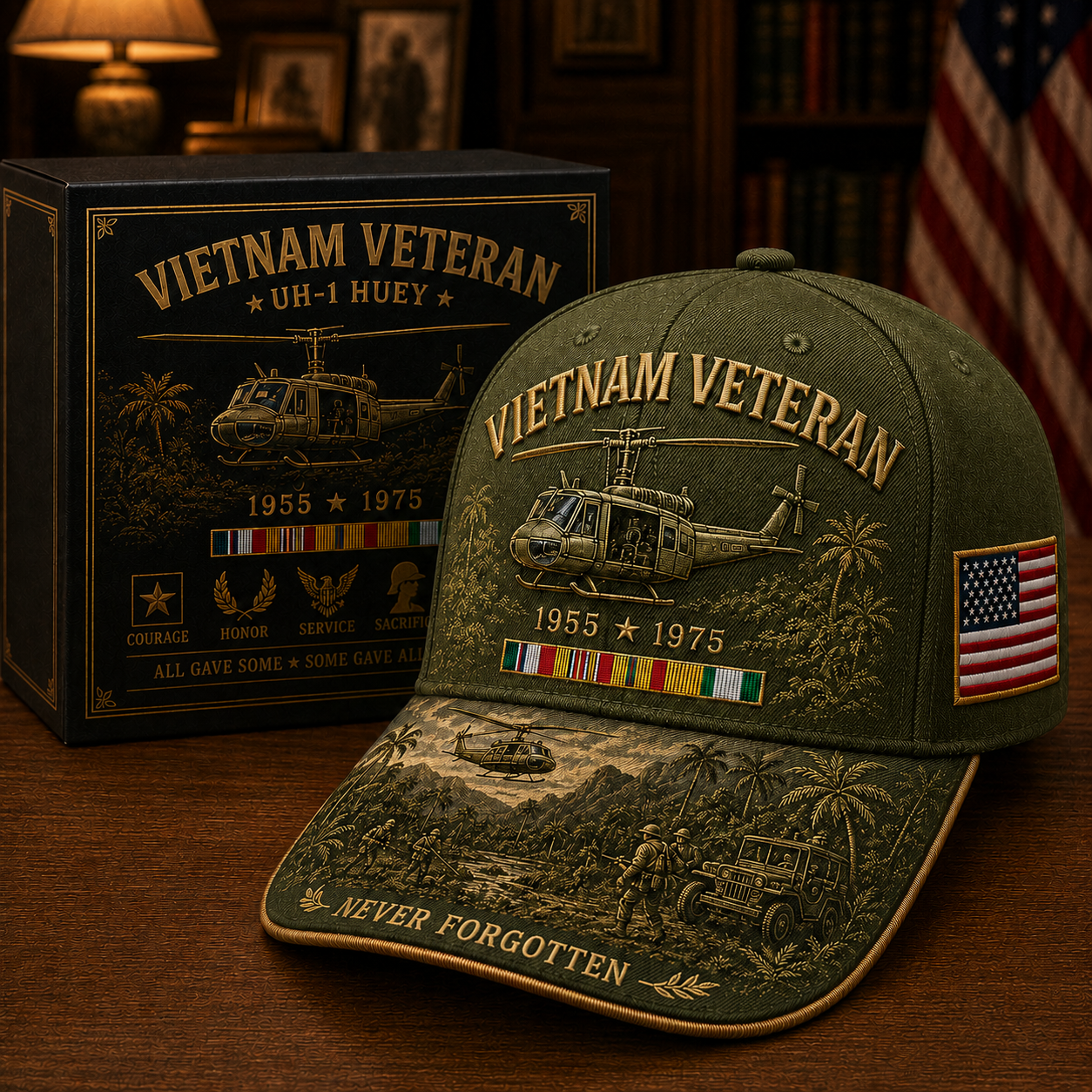 Vietnam Veteran UH-1 Huey Never Forgotten Commemorative Cap