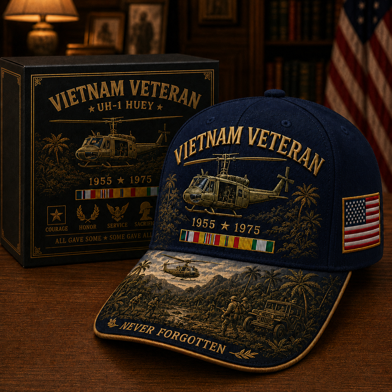 Vietnam Veteran UH-1 Huey Never Forgotten Commemorative Cap