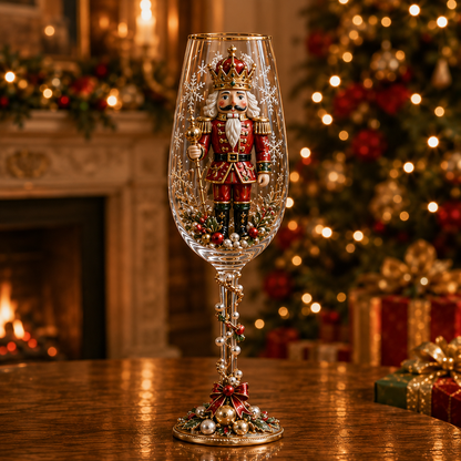 🎁🎭 Nutcracker-Inspired Christmas 3D Collector Champagne Glass Set