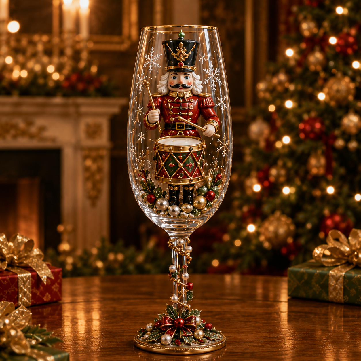 🎁🎭 Nutcracker-Inspired Christmas 3D Collector Champagne Glass Set