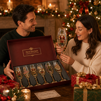 🎁🎭 Nutcracker-Inspired Christmas 3D Collector Champagne Glass Set