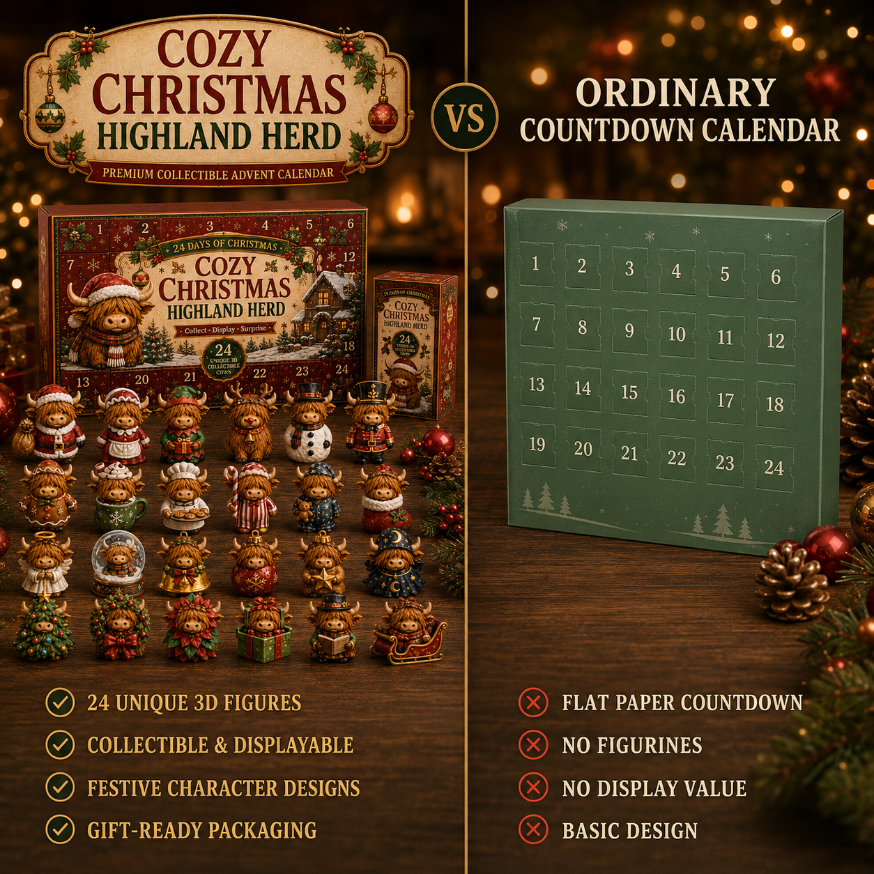 🎄🐮24-Day Christmas Cow Countdown Calendar – 24 Collectible Holiday Figurines
