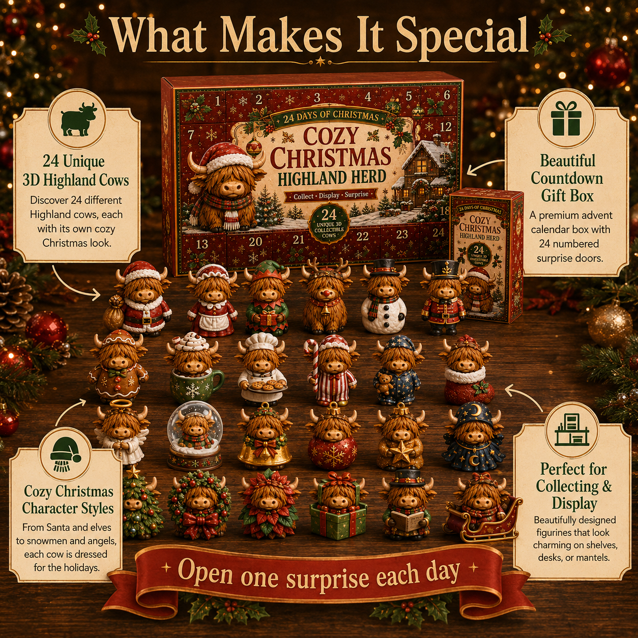 🎄🐮24-Day Christmas Cow Countdown Calendar – 24 Collectible Holiday Figurines