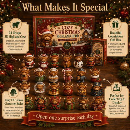 🎄🐮24-Day Christmas Cow Countdown Calendar – 24 Collectible Holiday Figurines
