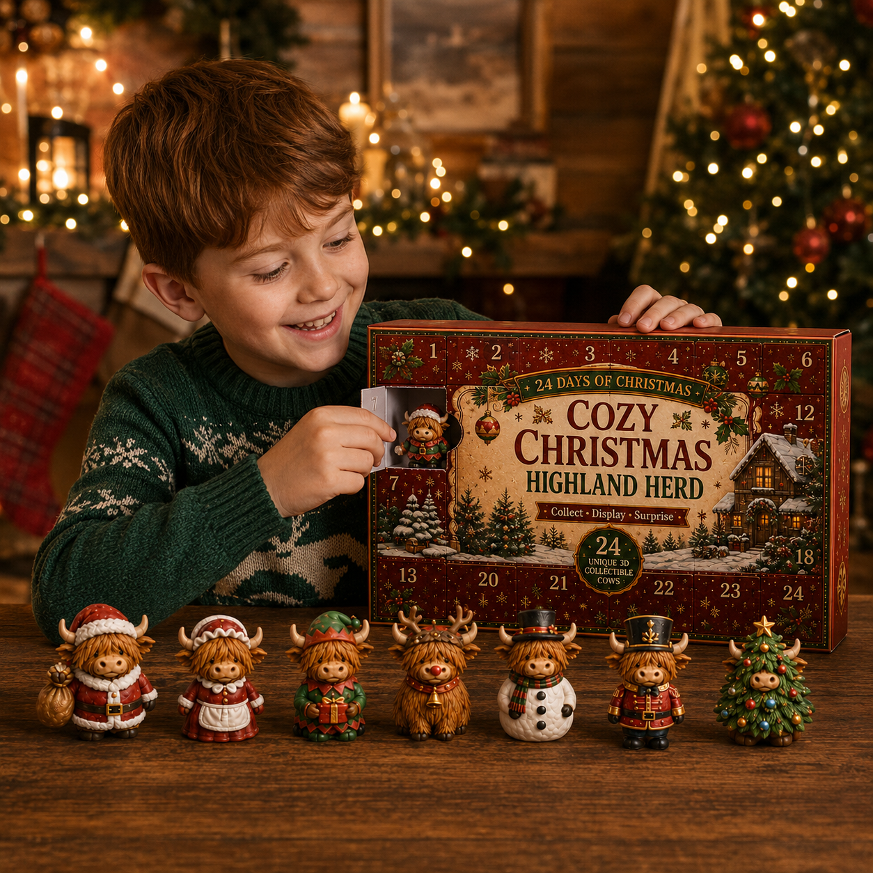 🎄🐮24-Day Christmas Cow Countdown Calendar – 24 Collectible Holiday Figurines