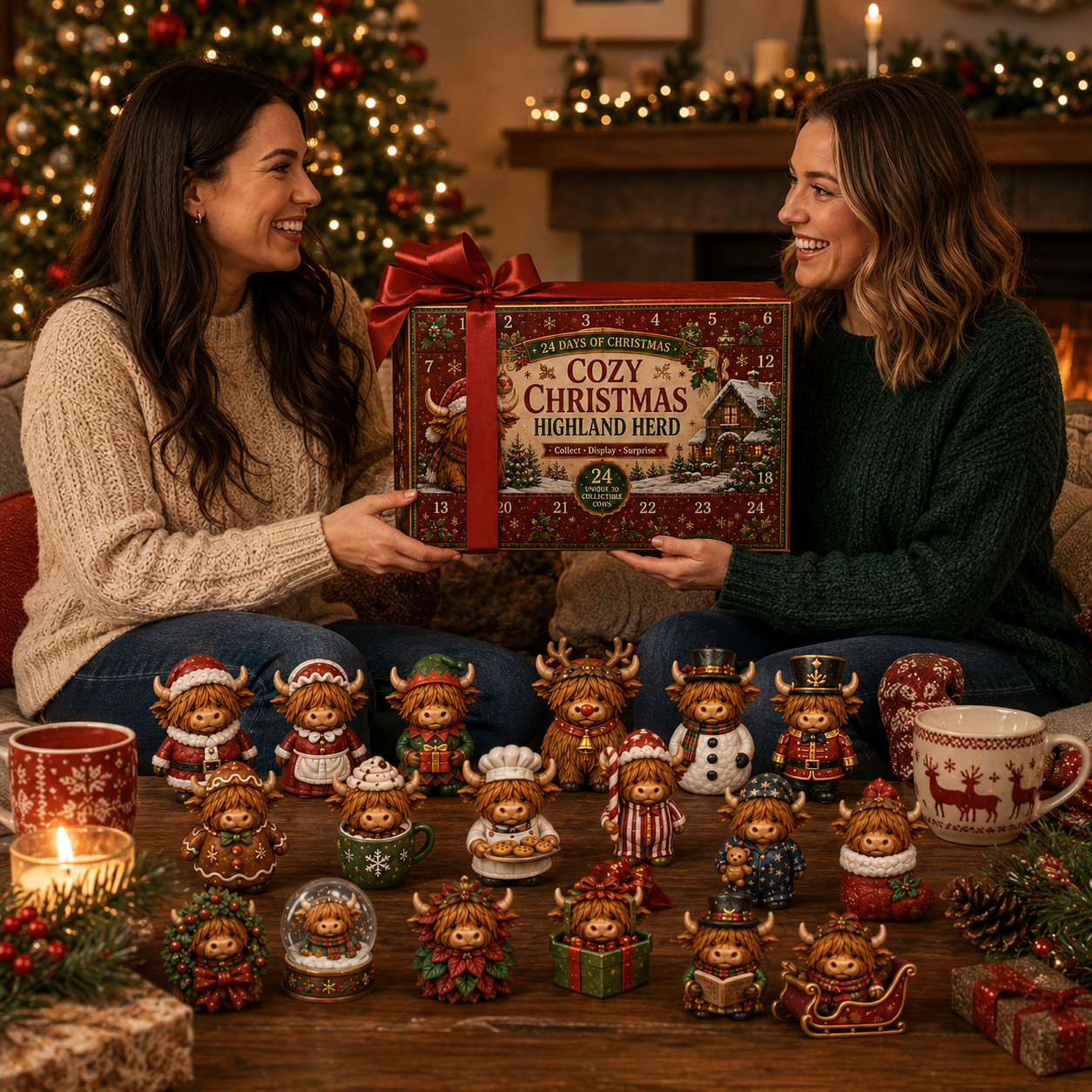 🎄🐮24-Day Christmas Cow Countdown Calendar – 24 Collectible Holiday Figurines