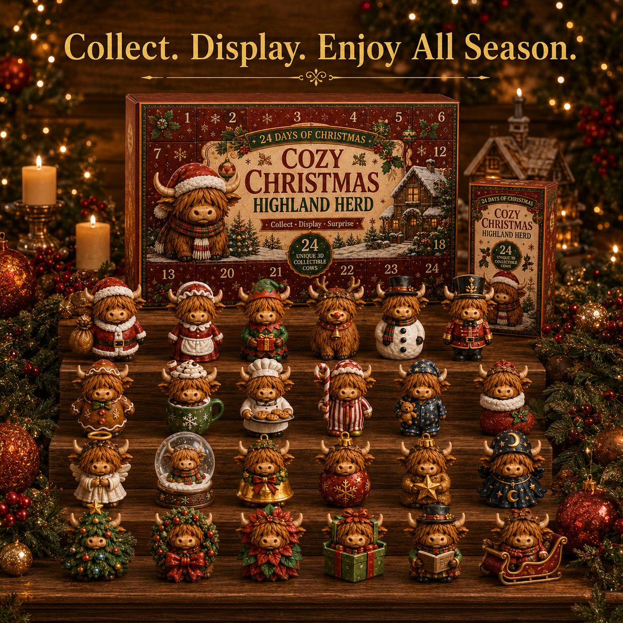 🎄🐮24-Day Christmas Cow Countdown Calendar – 24 Collectible Holiday Figurines