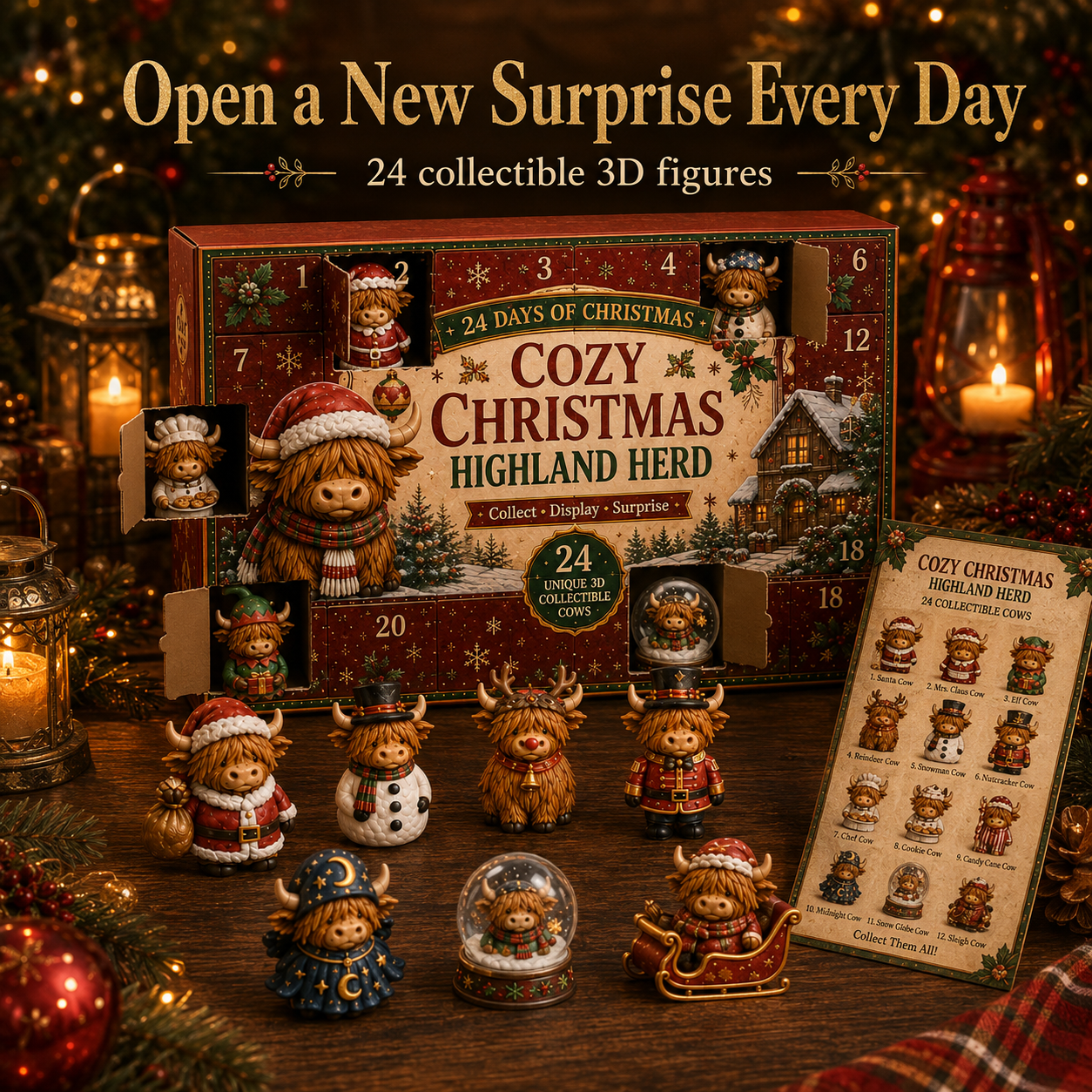 🎄🐮24-Day Christmas Cow Countdown Calendar – 24 Collectible Holiday Figurines