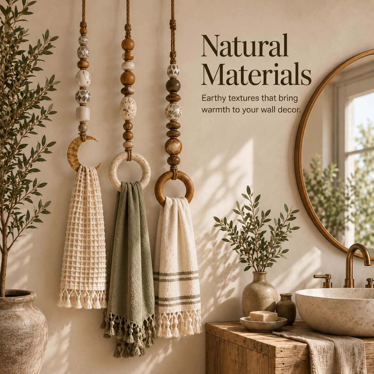 Three decorative beaded hanging towel holder styles
