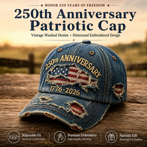 🎁🇺🇸 250th Anniversary Vintage Denim Patriotic Cap