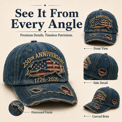 🎁🇺🇸 250th Anniversary Vintage Denim Patriotic Cap