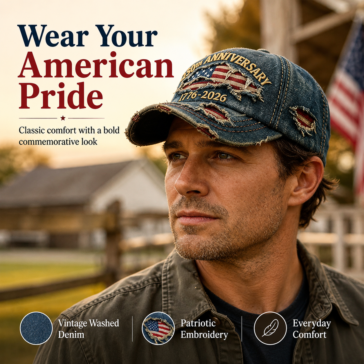 🎁🇺🇸 250th Anniversary Vintage Denim Patriotic Cap