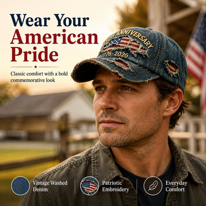 🎁🇺🇸 250th Anniversary Vintage Denim Patriotic Cap