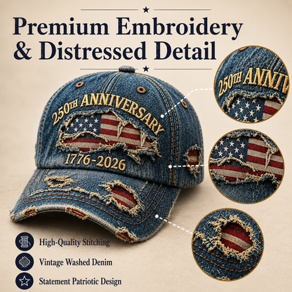 🎁🇺🇸 250th Anniversary Vintage Denim Patriotic Cap