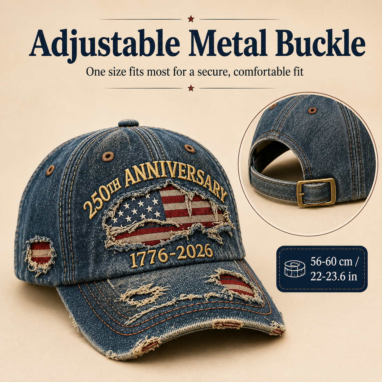 🎁🇺🇸 250th Anniversary Vintage Denim Patriotic Cap