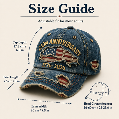 🎁🇺🇸 250th Anniversary Vintage Denim Patriotic Cap