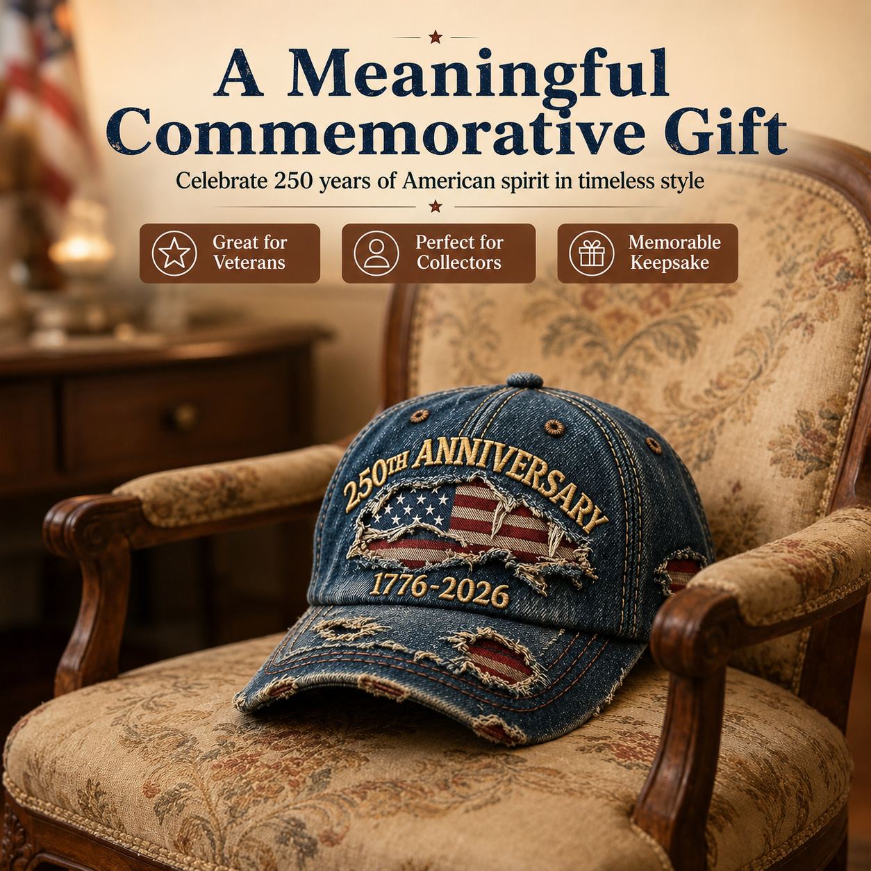 🎁🇺🇸 250th Anniversary Vintage Denim Patriotic Cap