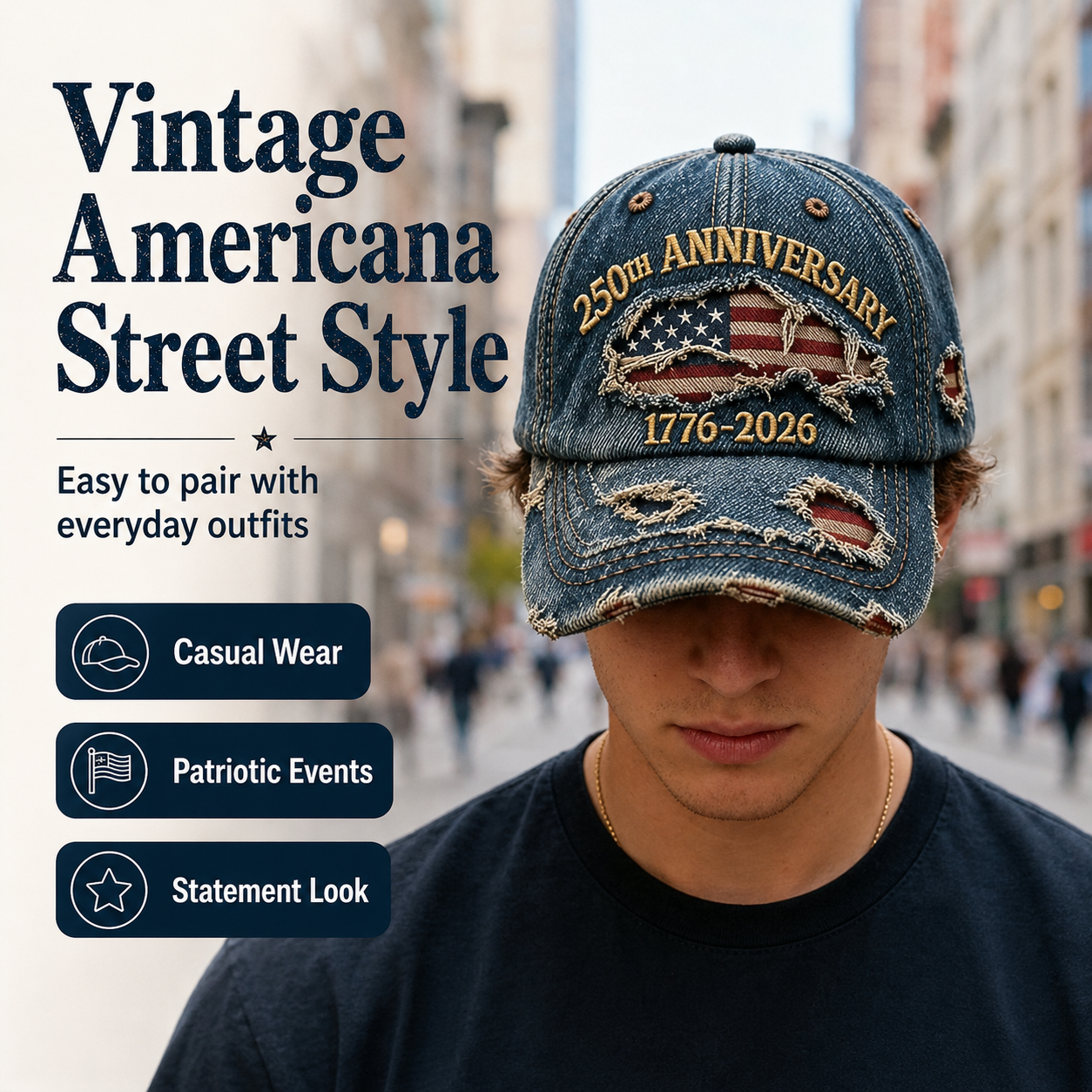 🎁🇺🇸 250th Anniversary Vintage Denim Patriotic Cap